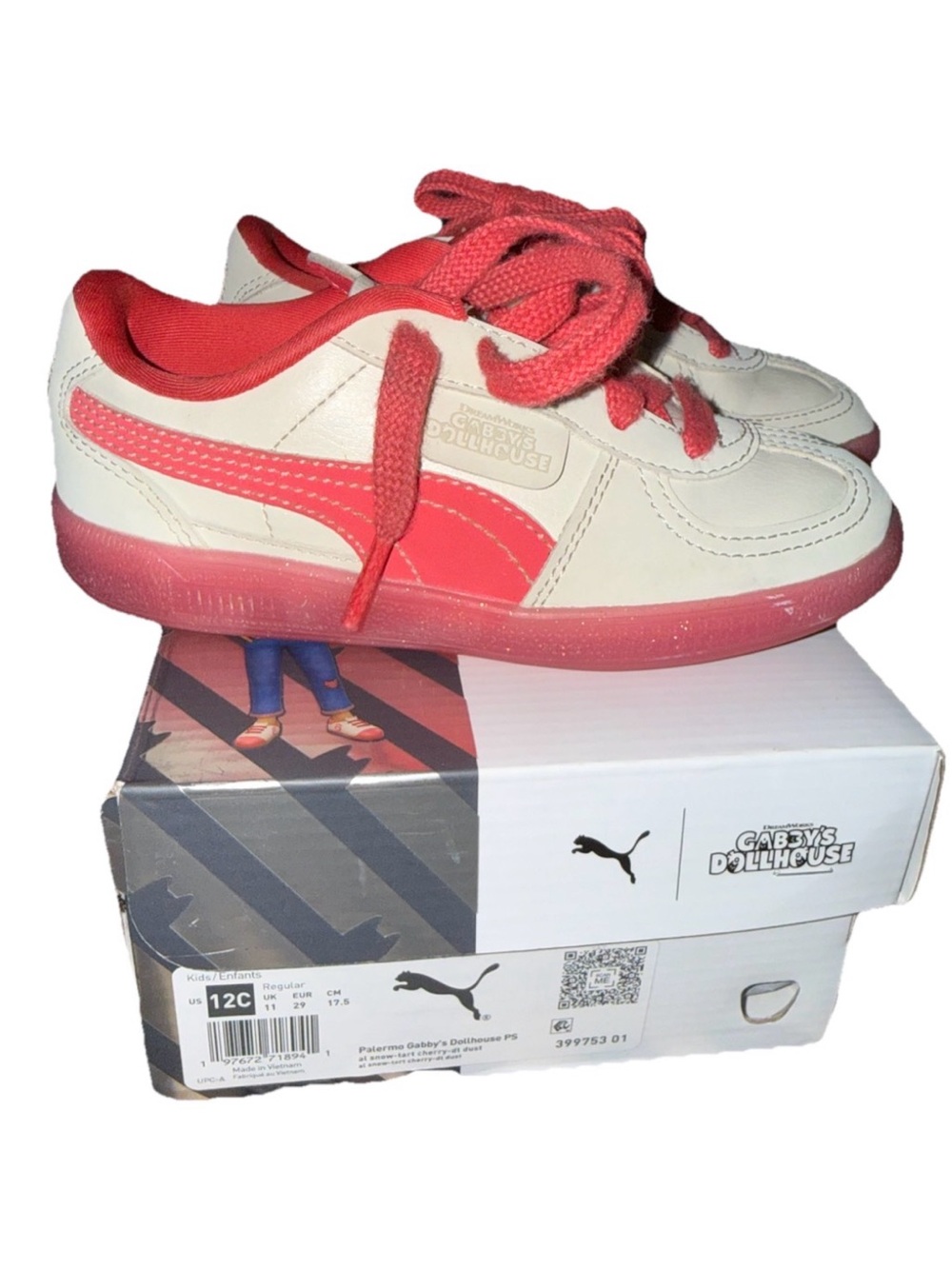 Gabby Dollhouse Puma Kids White and Pink Sneakers size 12